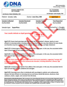 DNA ConneXions ApoE Genotype Sample Report